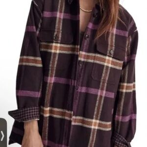 Madewell Women's Rigby Shirt-Jacket Shacket Plaid Purple Twill Pockets SIZE L